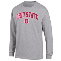 Men's Champion  Heather Gray Ohio State Buckeyes Arch Over Logo Long Sleeve T-Shirt