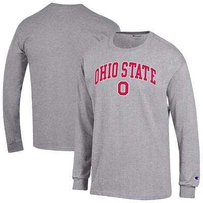 Men's Champion  Heather Gray Ohio State Buckeyes Arch Over Logo Long Sleeve T-Shirt