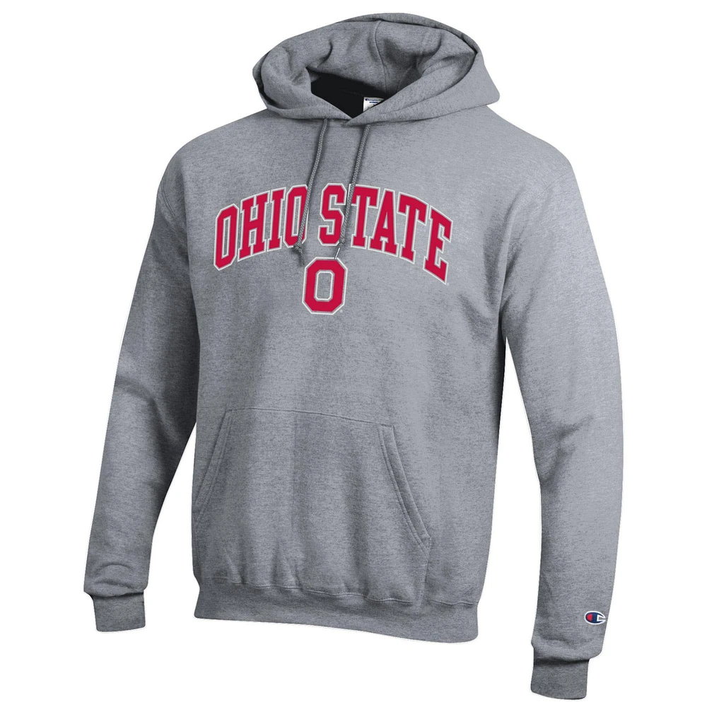 Men's Champion  Heather Gray Ohio State Buckeyes Arched Logo Fleece Pullover Hoodie