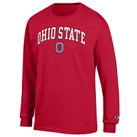 T-shirt à manches longues avec logo Arch Over Champion Scarlet Ohio State Buckeyes pour homme