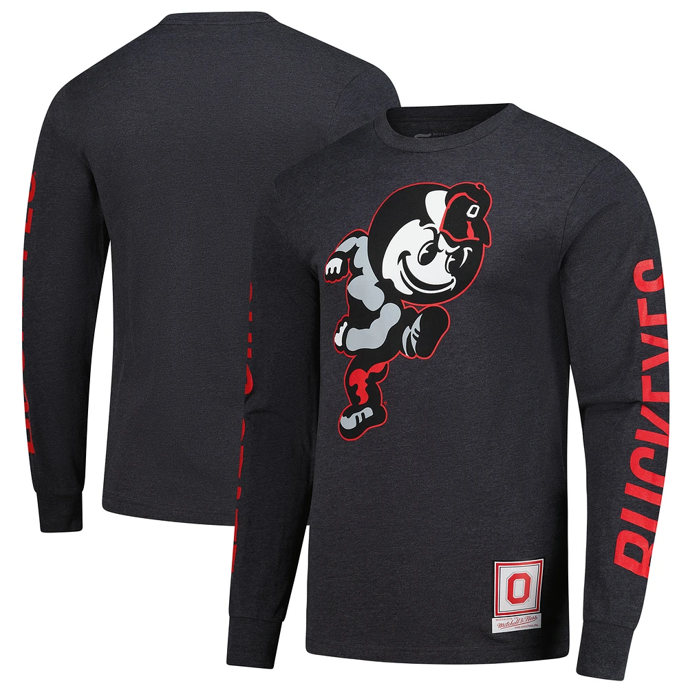 T-shirt à manches longues Mitchell & Ness pour homme, couleur anthracite, Ohio State Buckeyes Team Pride