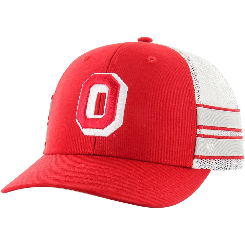 Casquette de camionneur réglable '47 Scarlet Ohio State Buckeyes Straight Eight pour hommes