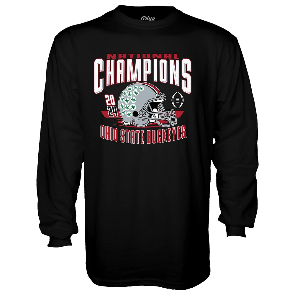 Men's Blue 84  Black Ohio State Buckeyes College Football Playoff 2024 National Champions Old School Helmet Long Sleeve T-Shirt