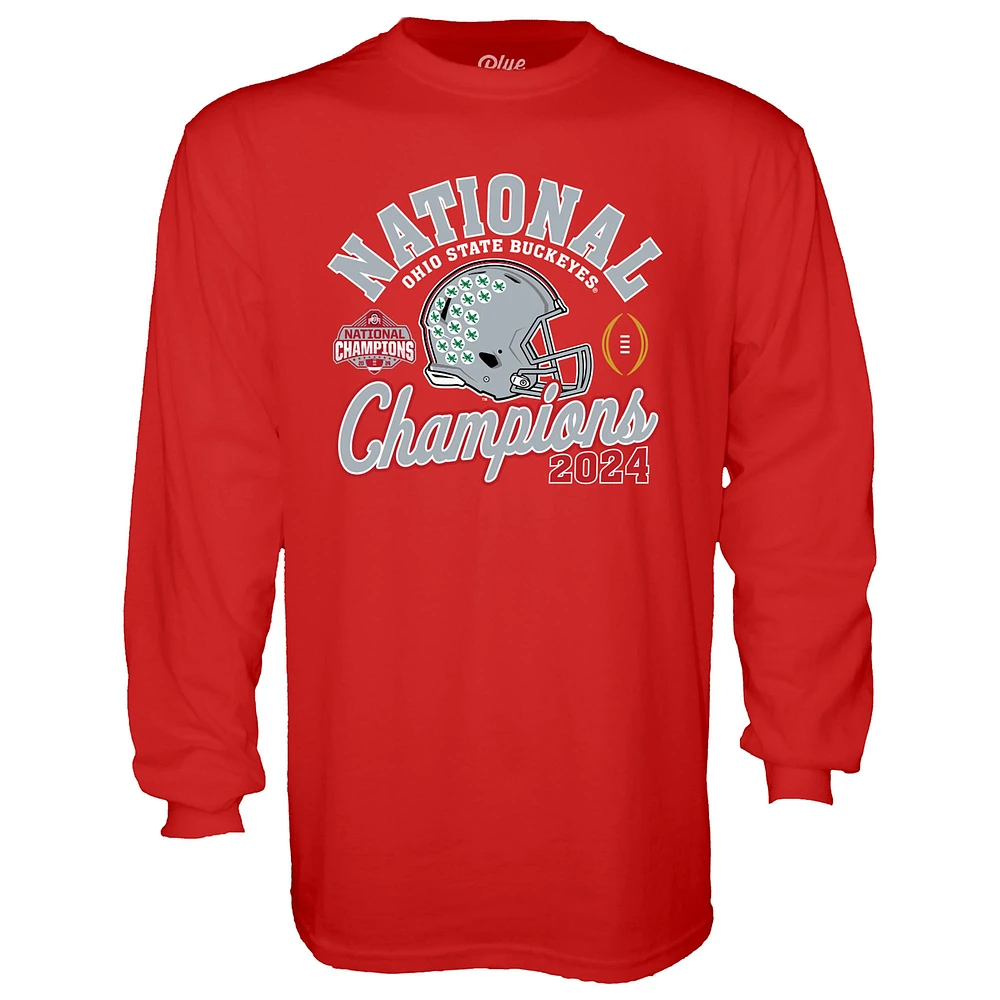 Men's Blue 84  Scarlet Ohio State Buckeyes College Football Playoff 2024 National Champions Helmet Long Sleeve T-Shirt