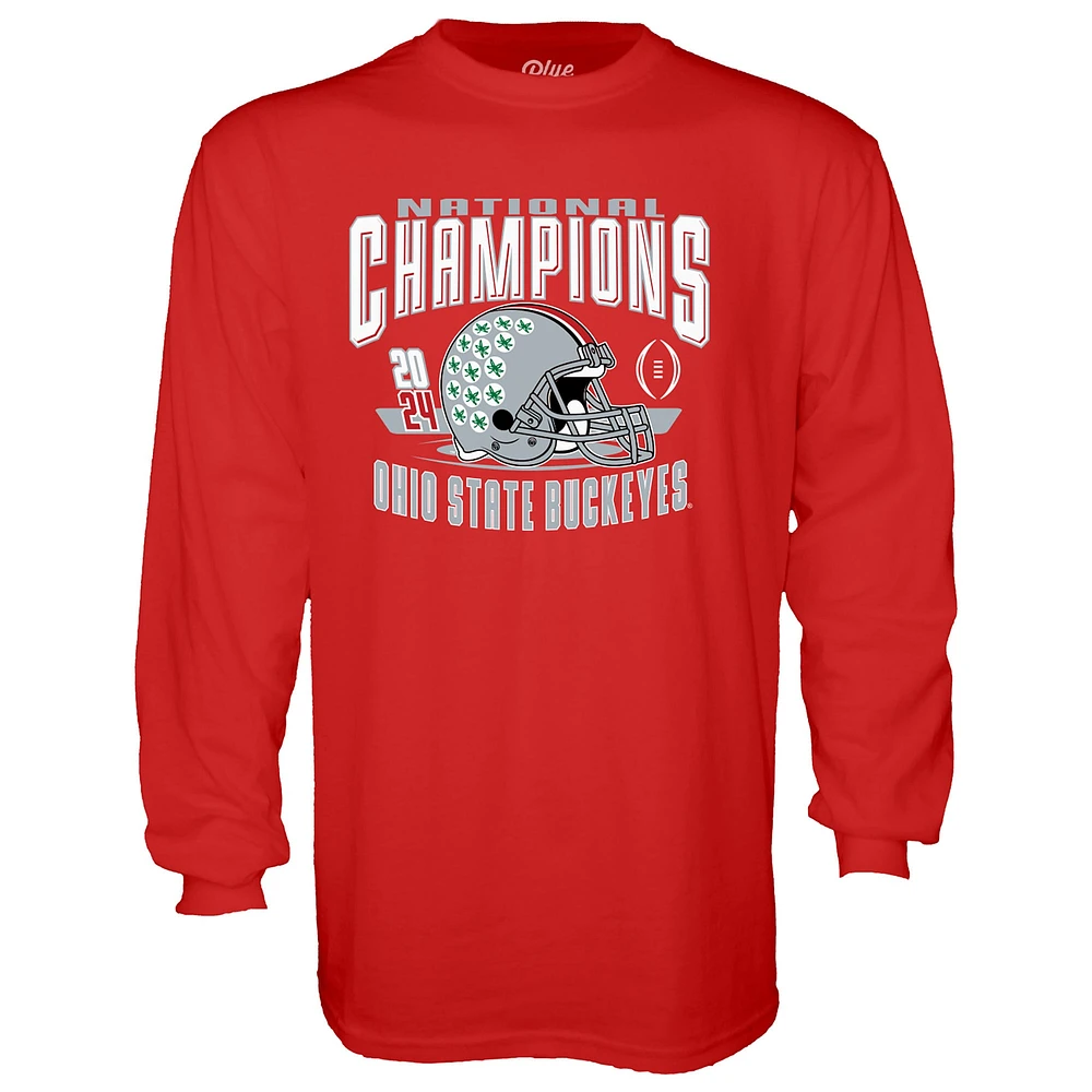 Men's Blue 84  Scarlet Ohio State Buckeyes College Football Playoff 2024 National Champions Old School Helmet Long Sleeve T-Shirt