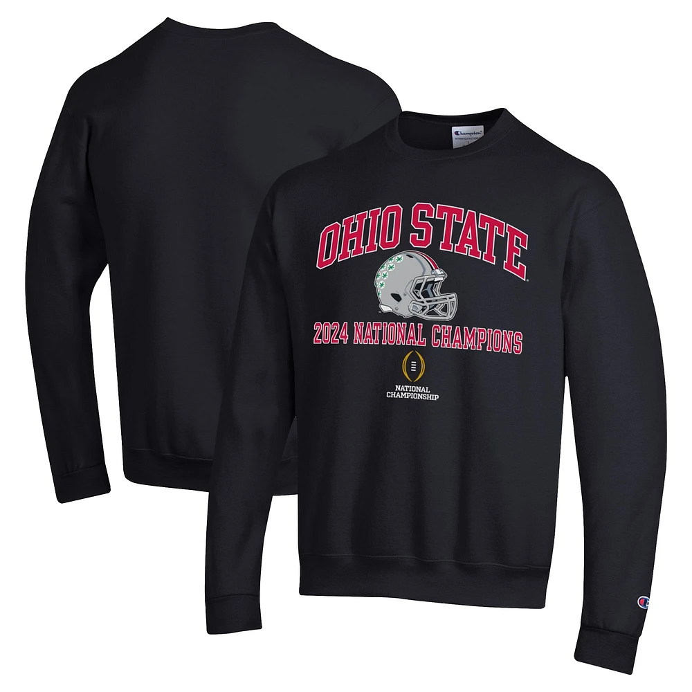 Men's Champion Black Ohio State Buckeyes College Football Playoff 2024 National Champions Helmet Pullover Sweatshirt