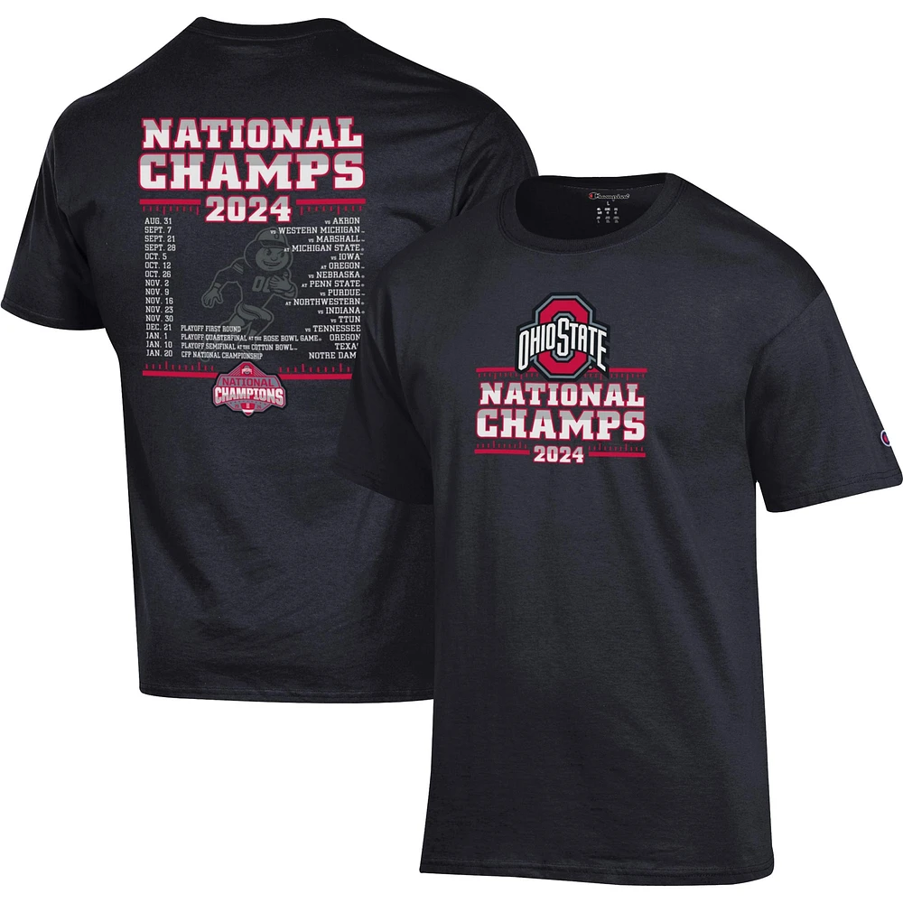 Men's Champion Black Ohio State Buckeyes College Football Playoff 2024 National Champions Schedule T-Shirt