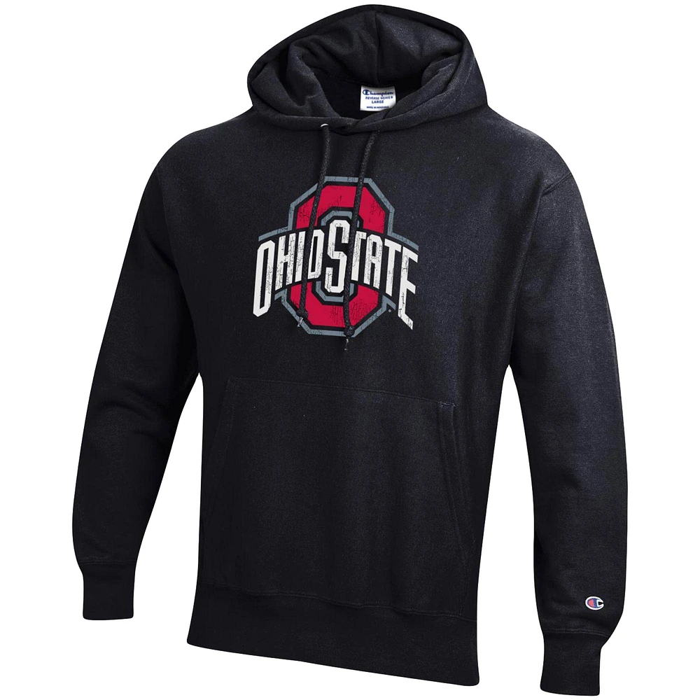 Men's Champion Black Ohio State Buckeyes Vault Logo Reverse Weave Pullover Hoodie