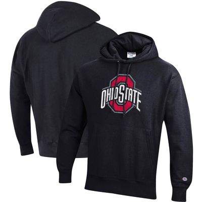 Men's Champion Black Ohio State Buckeyes Vault Logo Reverse Weave Pullover Hoodie