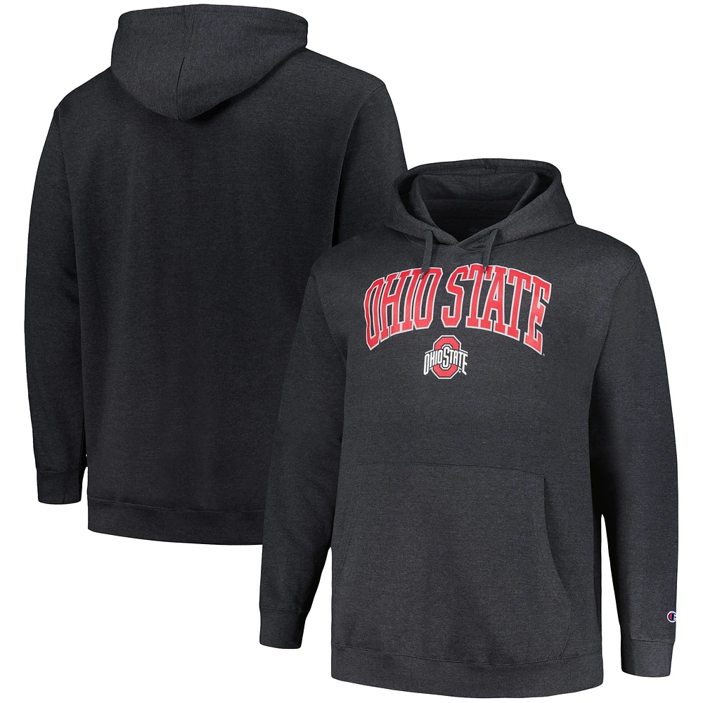 Sweat à capuche Champion Heather Charcoal Ohio State Buckeyes Big & Tall Arch Over Logo Powerblend pour homme