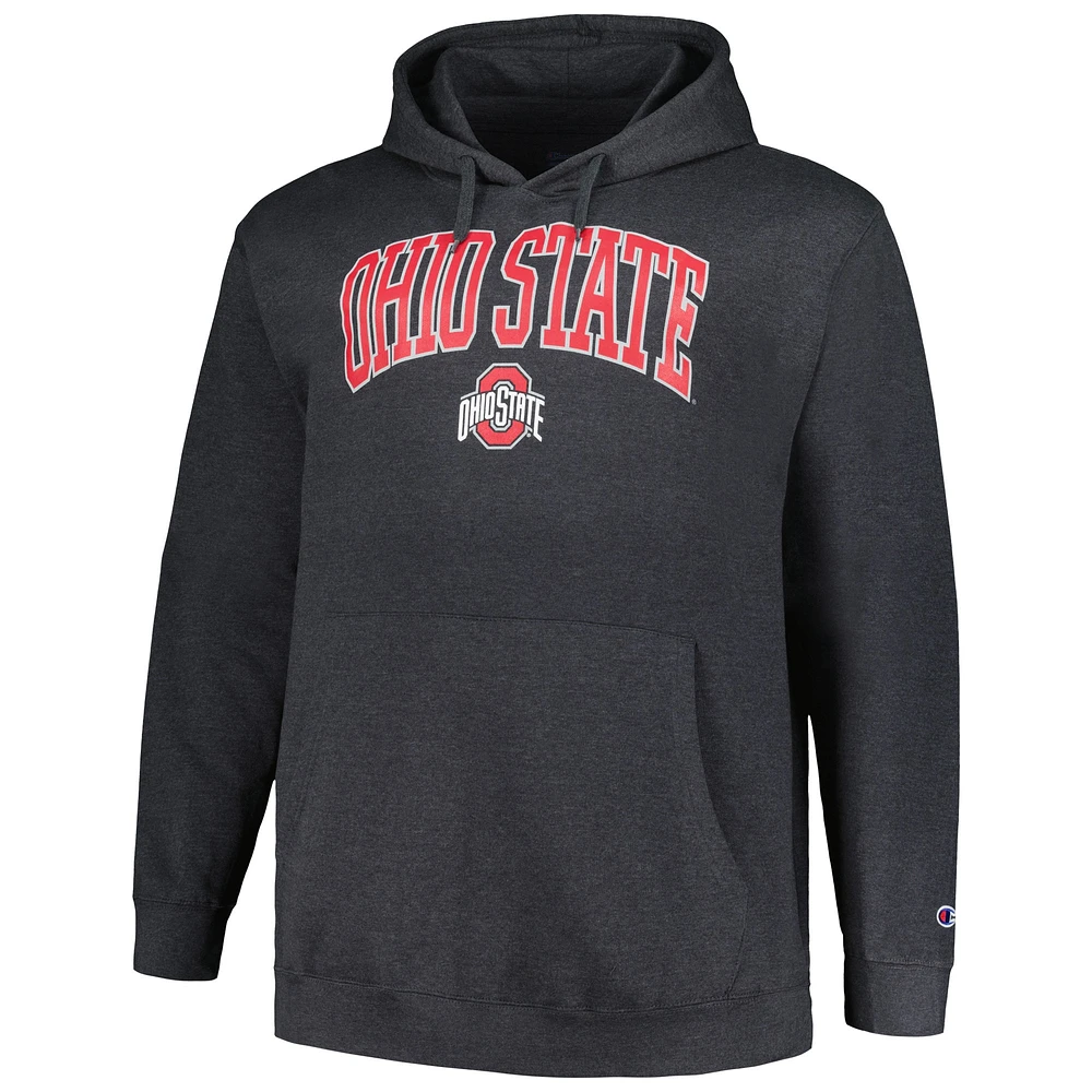 Men's Champion Heather Charcoal Ohio State Buckeyes Big & Tall Arch Over Logo Powerblend Pullover Hoodie