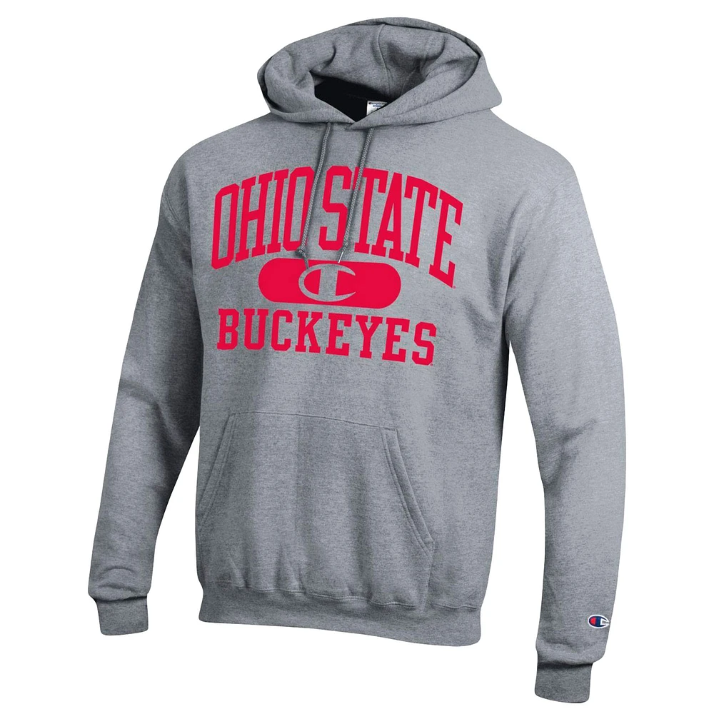 Men's Champion Heather Gray Ohio State Buckeyes Arch Pill Pullover Hoodie