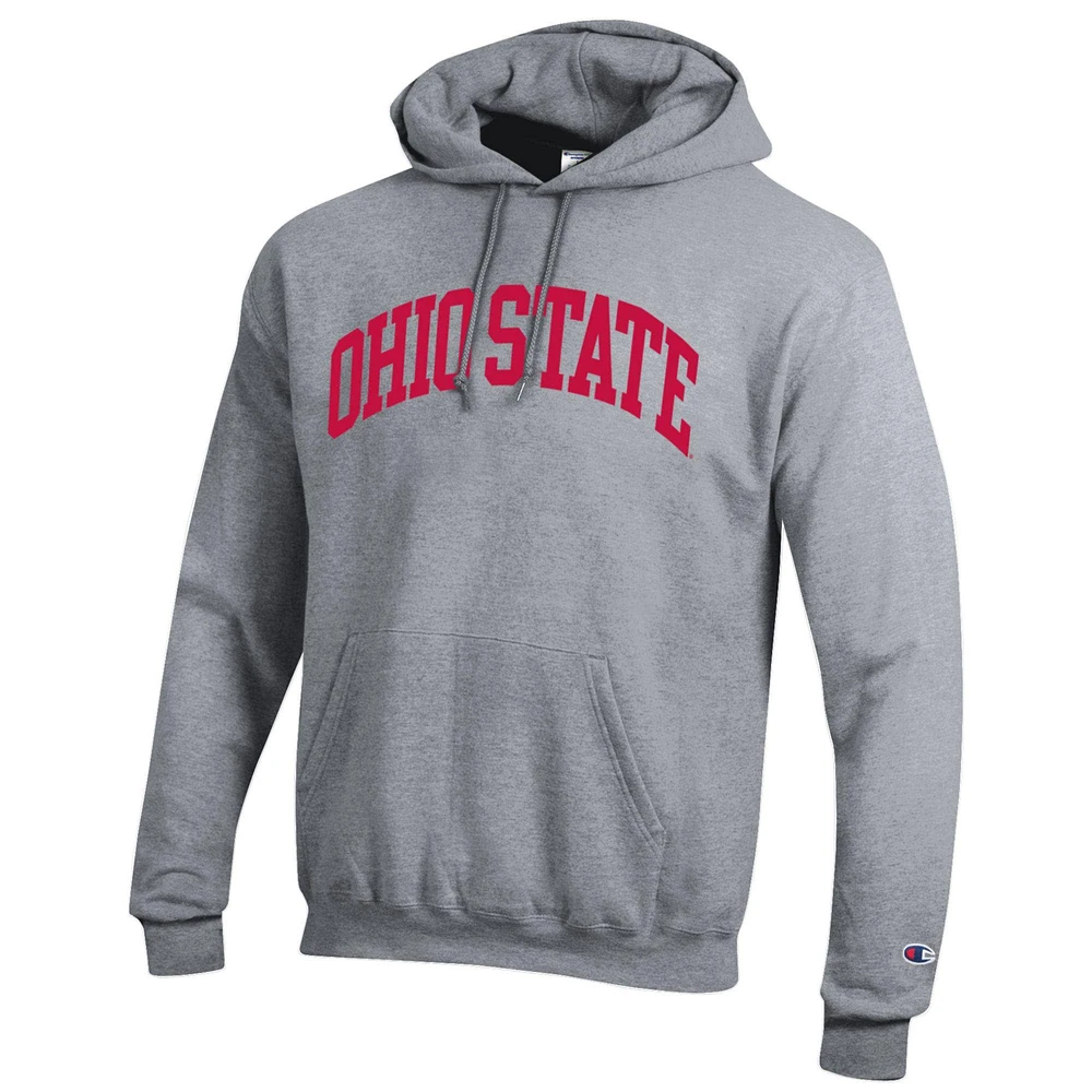 Men's Champion  Heather Gray Ohio State Buckeyes Basic Arch Fleece Pullover Hoodie