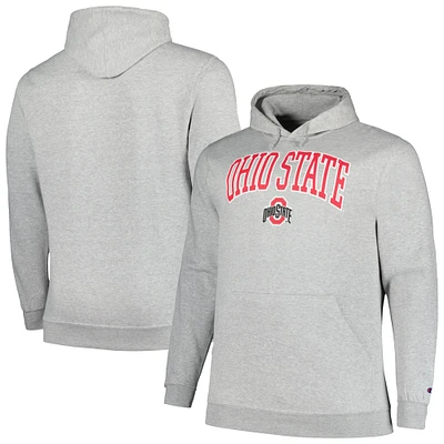 Men's Champion Heather Gray Ohio State Buckeyes Big & Tall Arch Over Logo Powerblend Pullover Hoodie