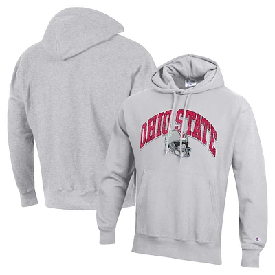 Men's Champion Heather Gray Ohio State Buckeyes Vault Late Night Reverse Weave Pullover Hoodie