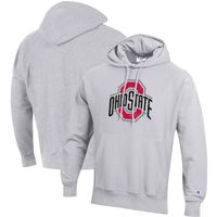 Men's Champion Heathered Gray Ohio State Buckeyes Vault Logo Reverse Weave Pullover Hoodie