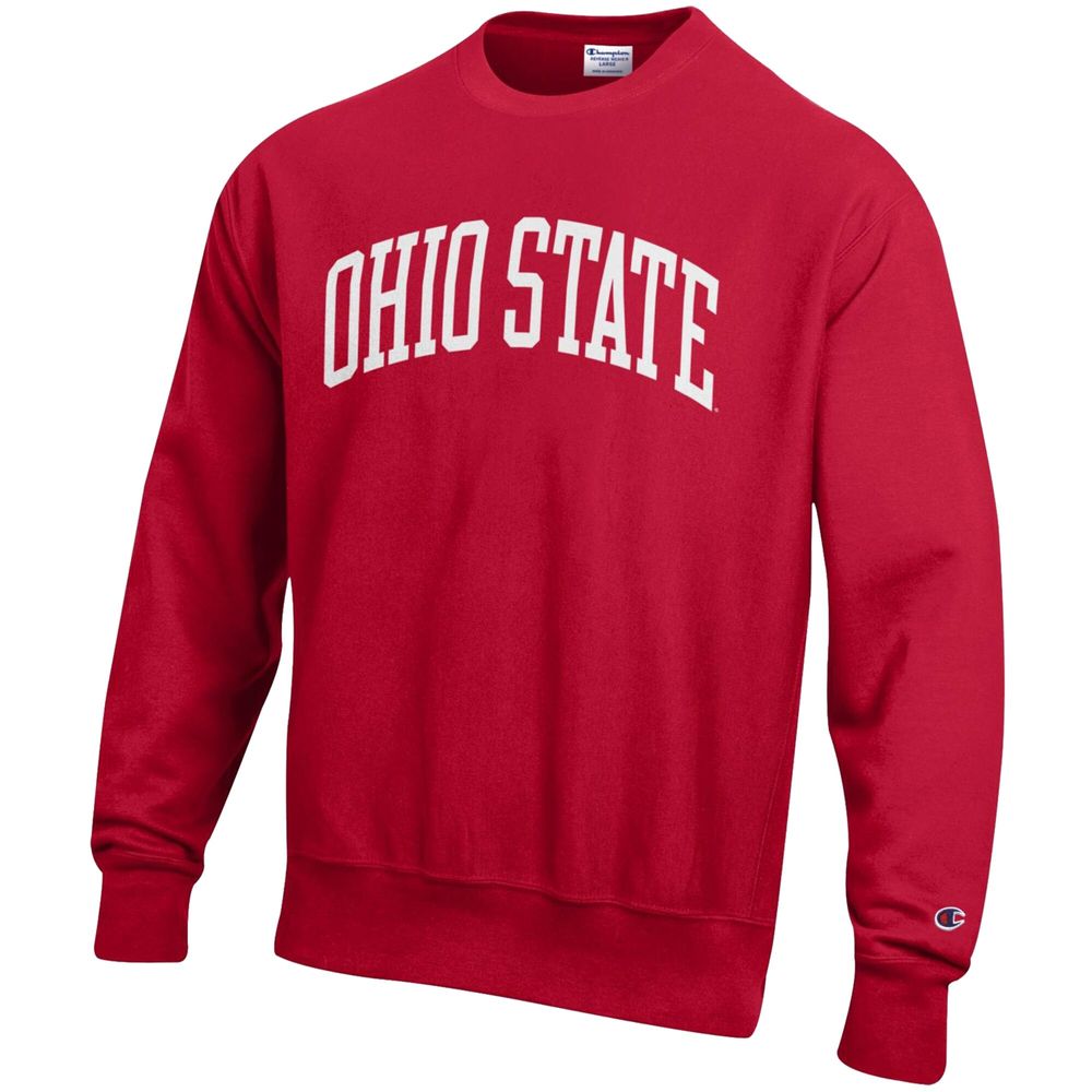 Men's Champion Scarlet Ohio State Buckeyes Arch Reverse Weave Pullover Sweatshirt