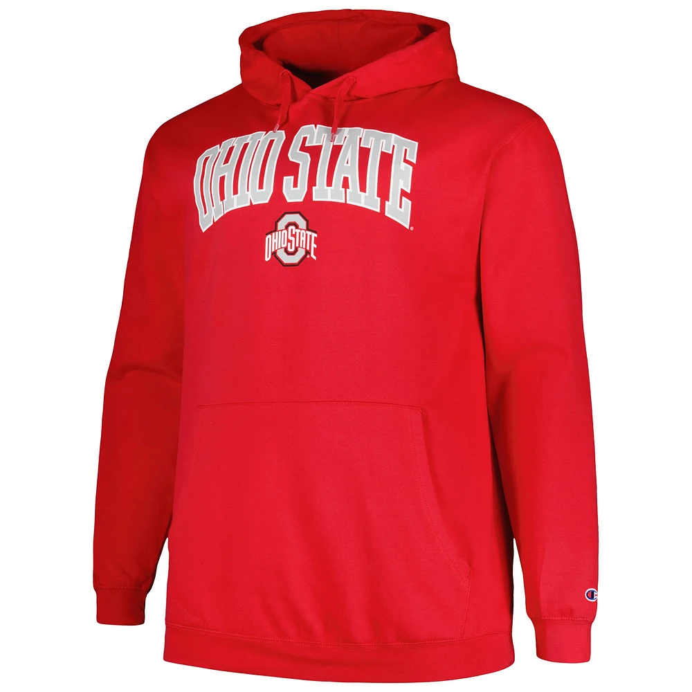 Champion pour hommes Scarlet Ohio State Buckeyes Big & Tall Arch Over Logo Powerblend Pull à capuche