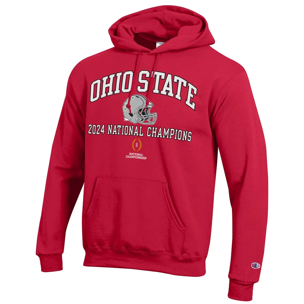 Men's Champion Scarlet Ohio State Buckeyes College Football Playoff 2024 National Champions Helmet Pullover Hoodie