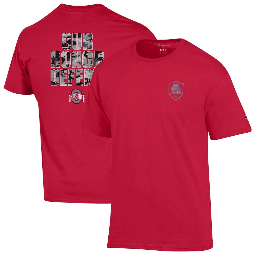 T-shirt champion masculin Scarlet Ohio State Buckeyes Our Honor Defend Shield