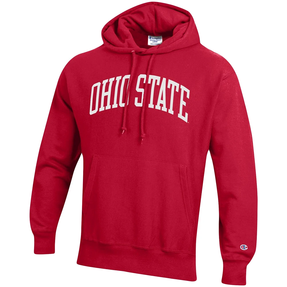 Sweat à capuche Champion Scarlet Ohio State Buckeyes Team Arch Reverse Weave pour homme