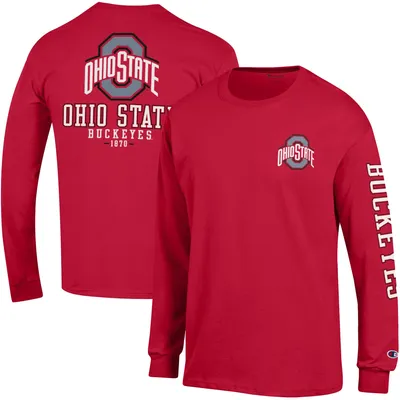 Men's Champion Scarlet Ohio State Buckeyes Team Stack 3-Hit Long Sleeve T-Shirt