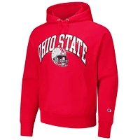 Men's Champion Scarlet Ohio State Buckeyes Vault Late Night Reverse Weave Pullover Hoodie