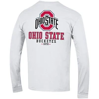T-shirt à manches longues Champion Ohio State Buckeyes Team Stack 3-Hit pour homme, blanc
