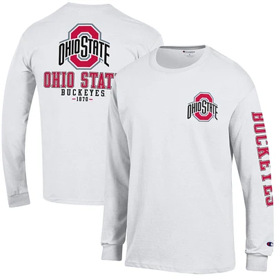 T-shirt à manches longues Champion Ohio State Buckeyes Team Stack 3-Hit pour homme, blanc