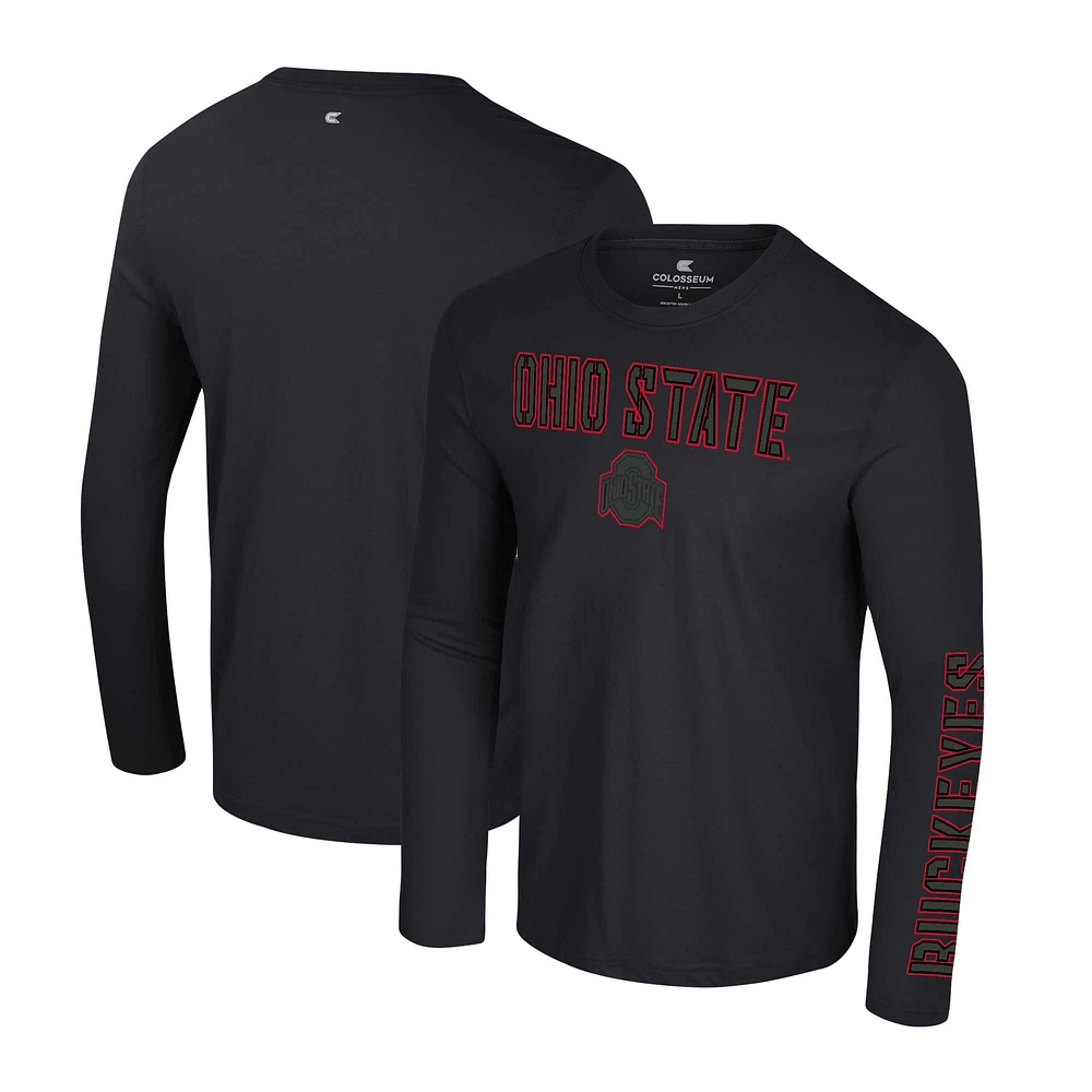 T-shirt à manches longues 2 coups Colosseum Black Ohio State Buckeyes Color Pop Active Blend pour hommes