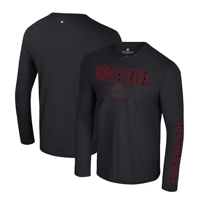 T-shirt à manches longues 2 coups Colosseum Black Ohio State Buckeyes Color Pop Active Blend pour hommes