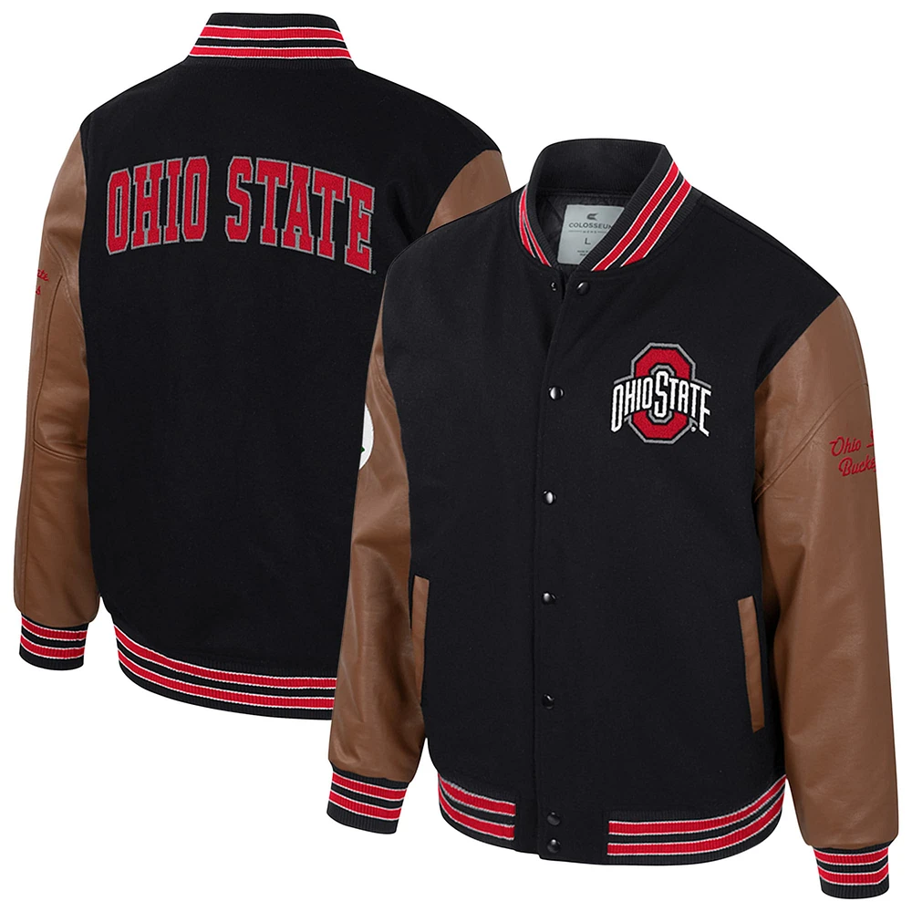 Veste universitaire noire à boutons-pression Colosseum Ohio State Buckeyes Letterman pour homme