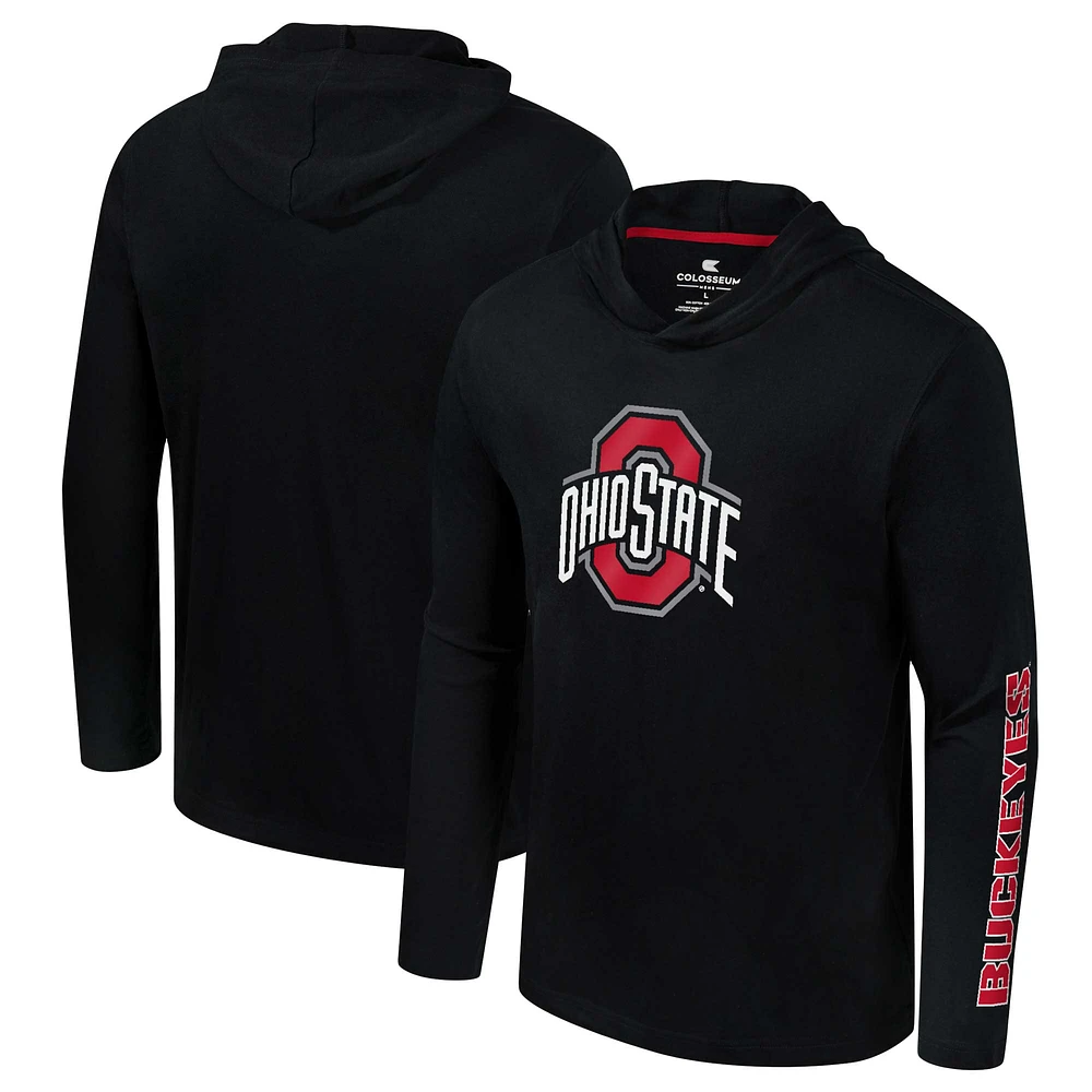 Men's Colosseum Black Ohio State Buckeyes Logo Lockup Active Blend Long Sleeve  T-Shirt Hoodie