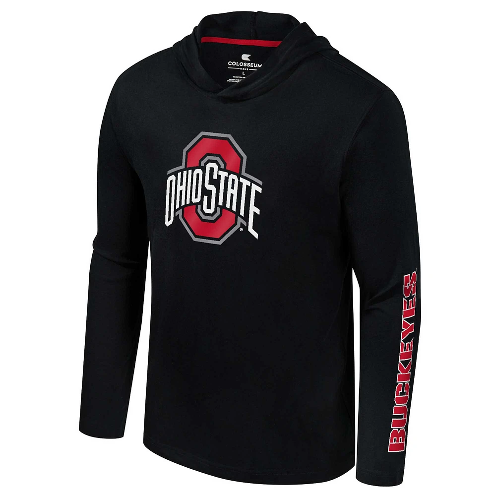 Men's Colosseum Black Ohio State Buckeyes Logo Lockup Active Blend Long Sleeve  T-Shirt Hoodie