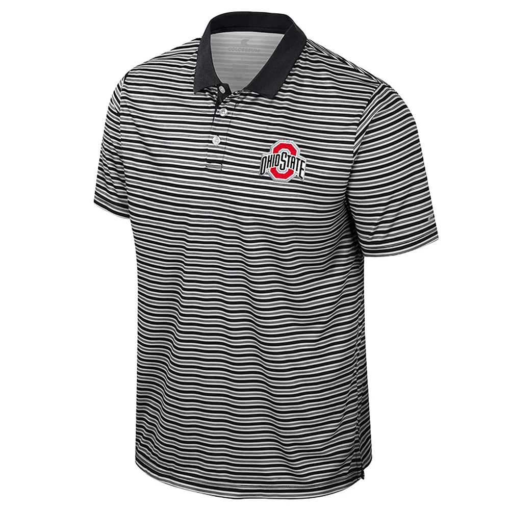 Men's Colosseum Black Ohio State Buckeyes Striped Polo