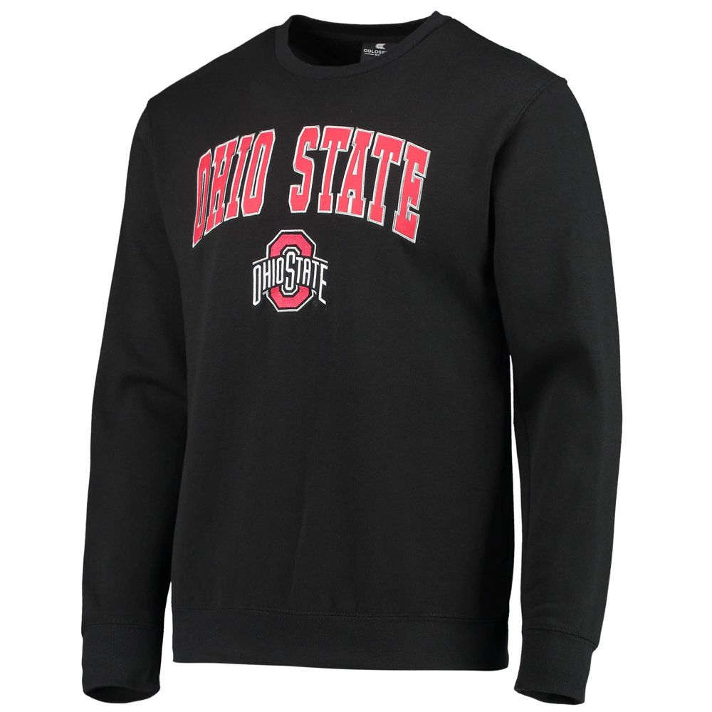 Men's Colosseum Black Ohio State Buckeyes Team Arch & Logo Tackle Twill Pullover Sweatshirt