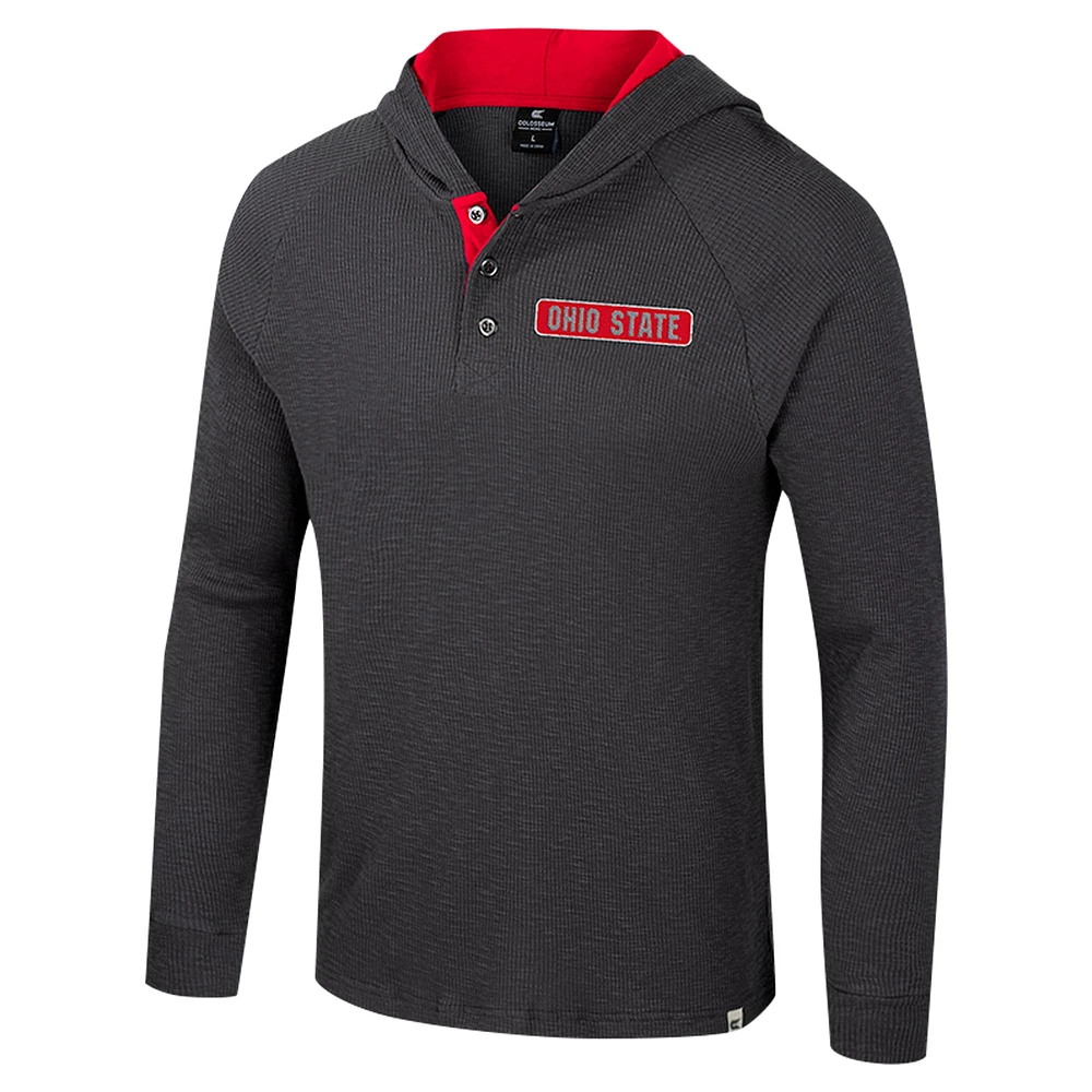 Men's Colosseum  Charcoal Ohio State Buckeyes Dujour Ralgan Long Sleeve Henley Hoodie T-Shirt