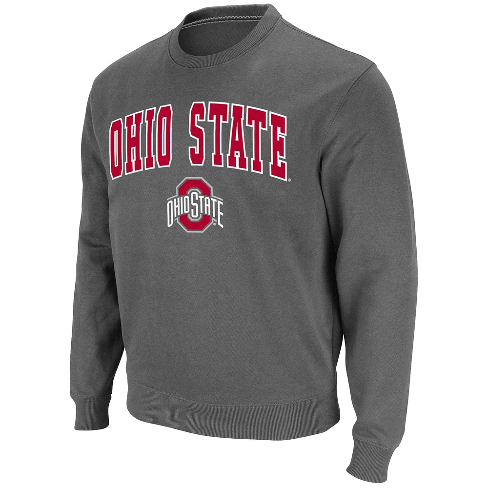 Men's Colosseum Charcoal Ohio State Buckeyes Team Arch & Logo Tackle Twill Pullover Sweatshirt