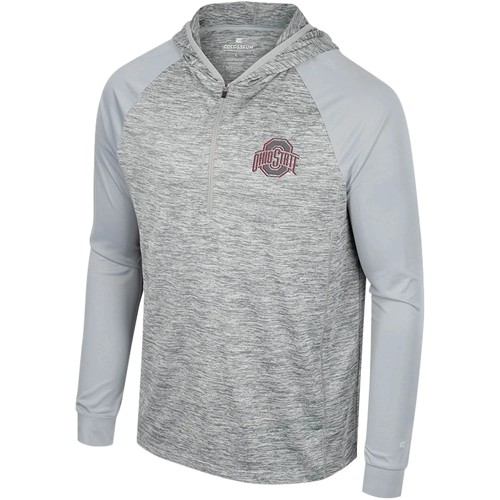 Men's Colosseum Gray Ohio State Buckeyes Cybernetic Raglan Quarter-Zip Hooded Top