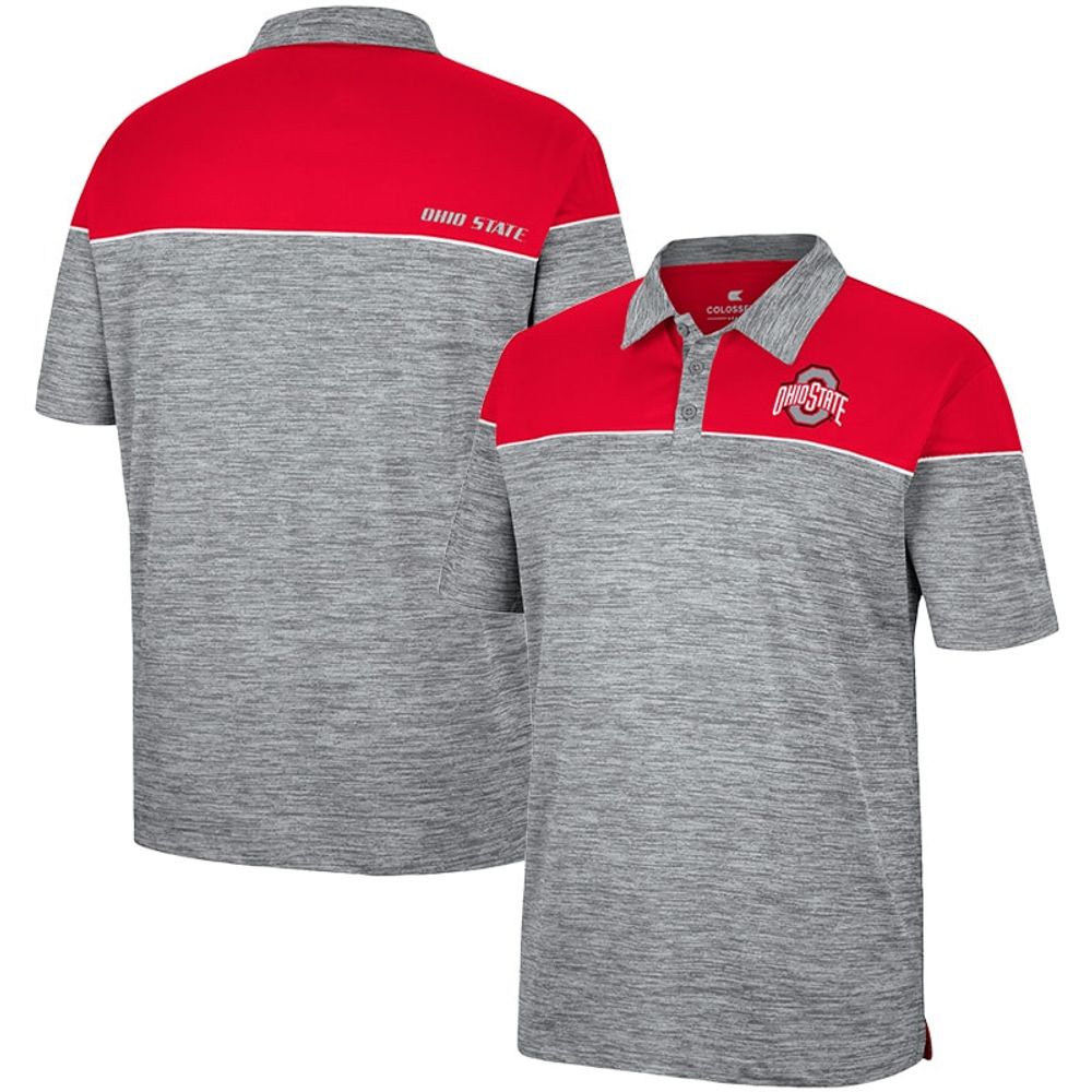 Men's Colosseum Heathered Gray/Scarlet Ohio State Buckeyes Birdie Polo