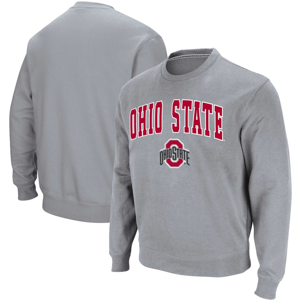 Men's Colosseum Heathered Gray Ohio State Buckeyes Team Arch & Logo Tackle Twill Pullover Sweatshirt