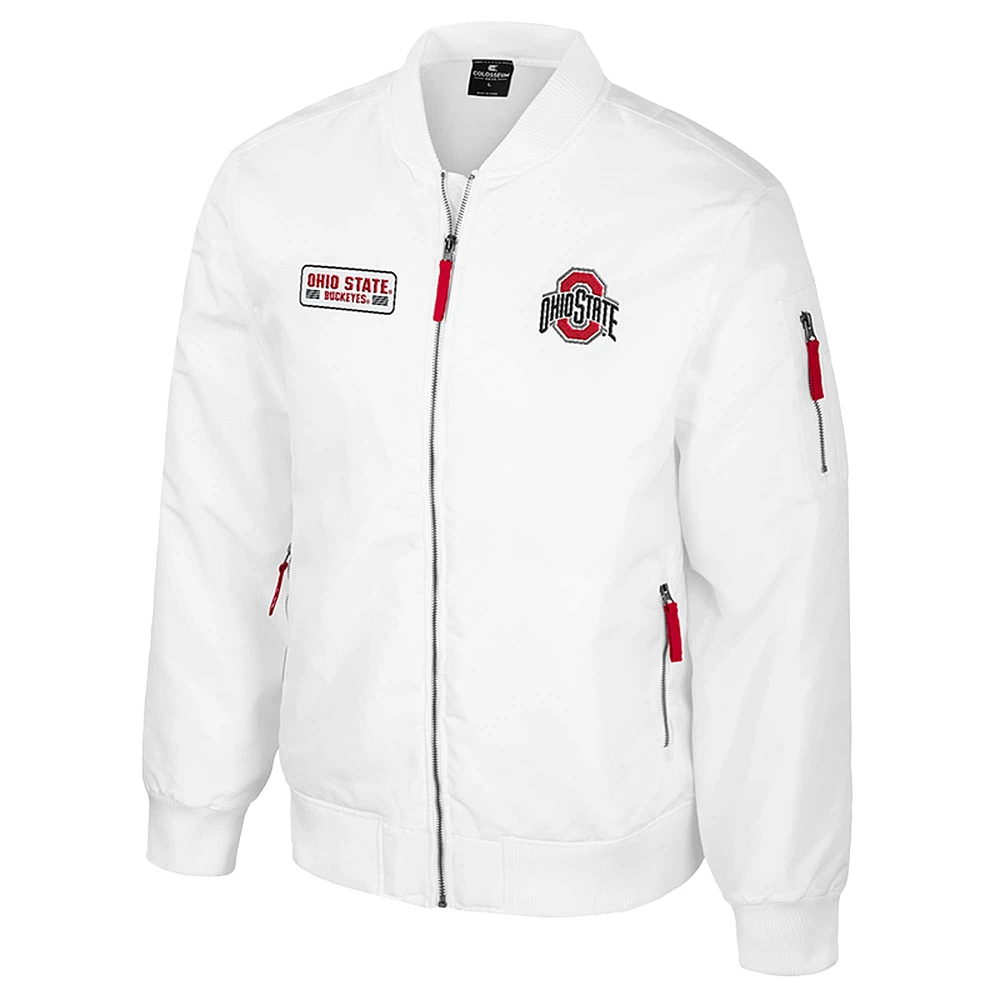 Men's Colosseum Ohio State Buckeyes White Rabbit Full-Zip Bomber Jacket