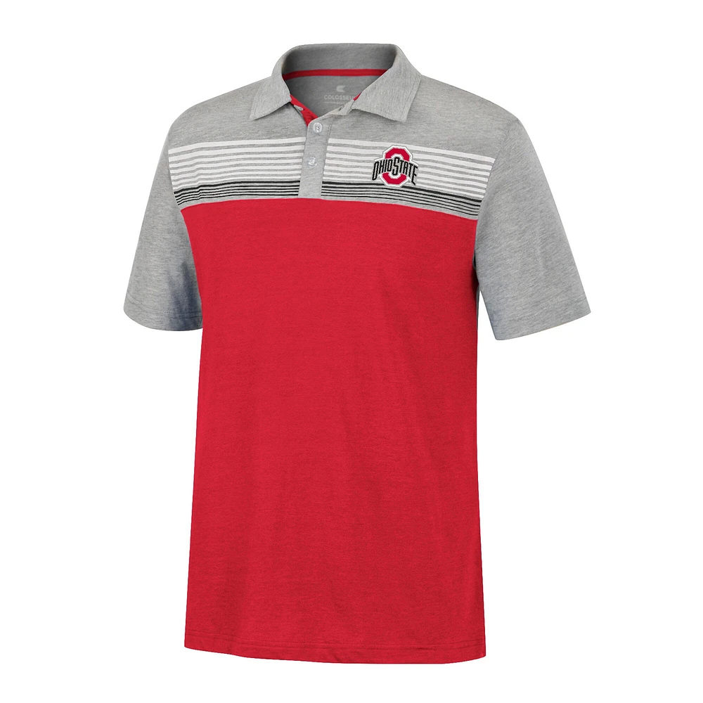 Polo léger Colosseum Scarlet/Heather Grey Ohio State Buckeyes Caddy pour homme