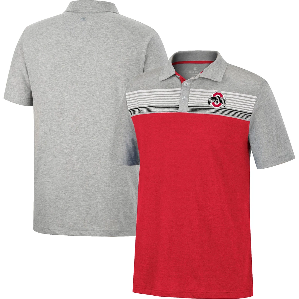 Polo léger Colosseum Scarlet/Heather Grey Ohio State Buckeyes Caddy pour homme