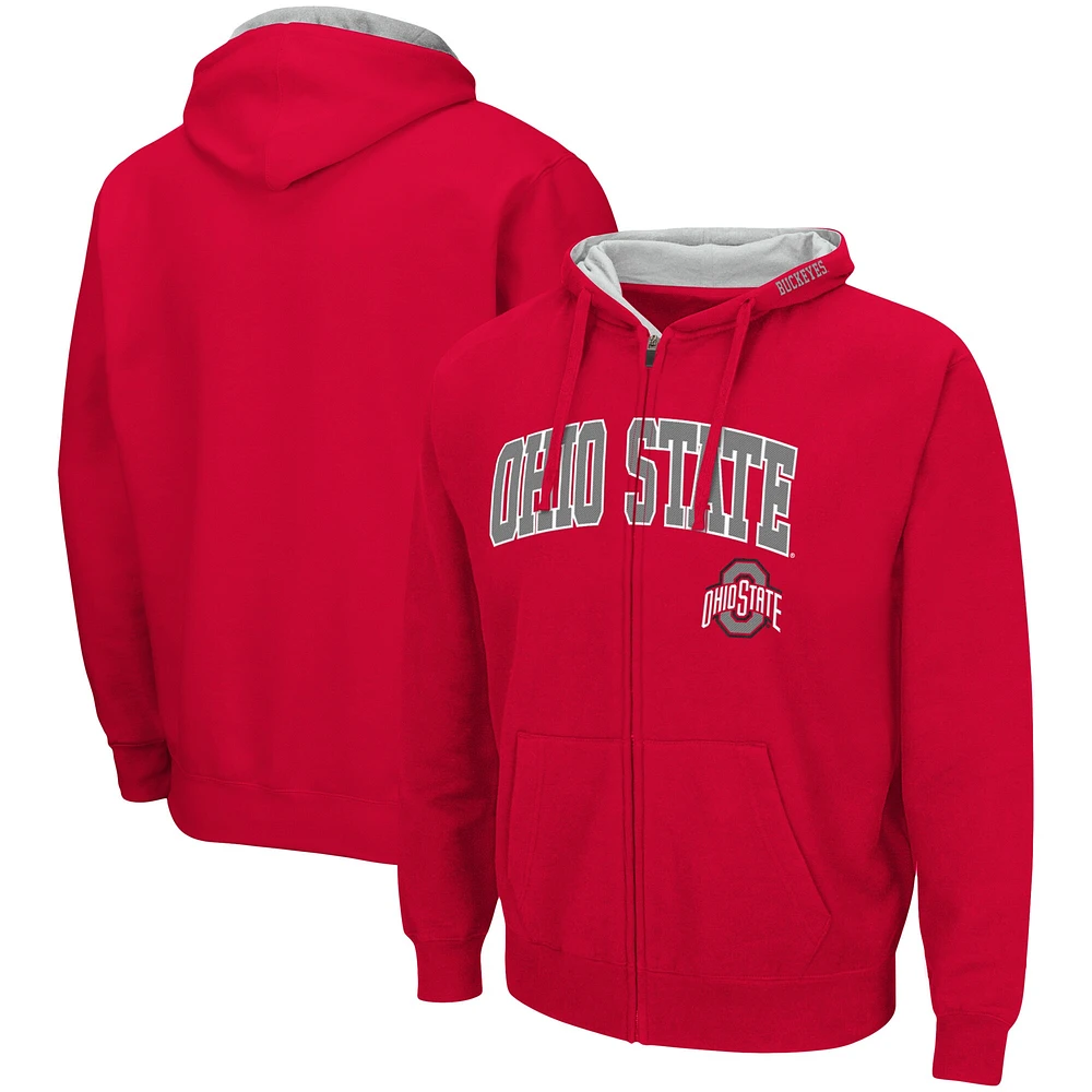 Sweat à capuche entièrement zippé Colosseum Scarlet Ohio State Buckeyes Arch & Logo 3.0 pour homme