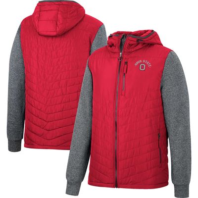 Men's Colosseum Scarlet Ohio State Buckeyes Course Herringbone Full-Zip Hoodie