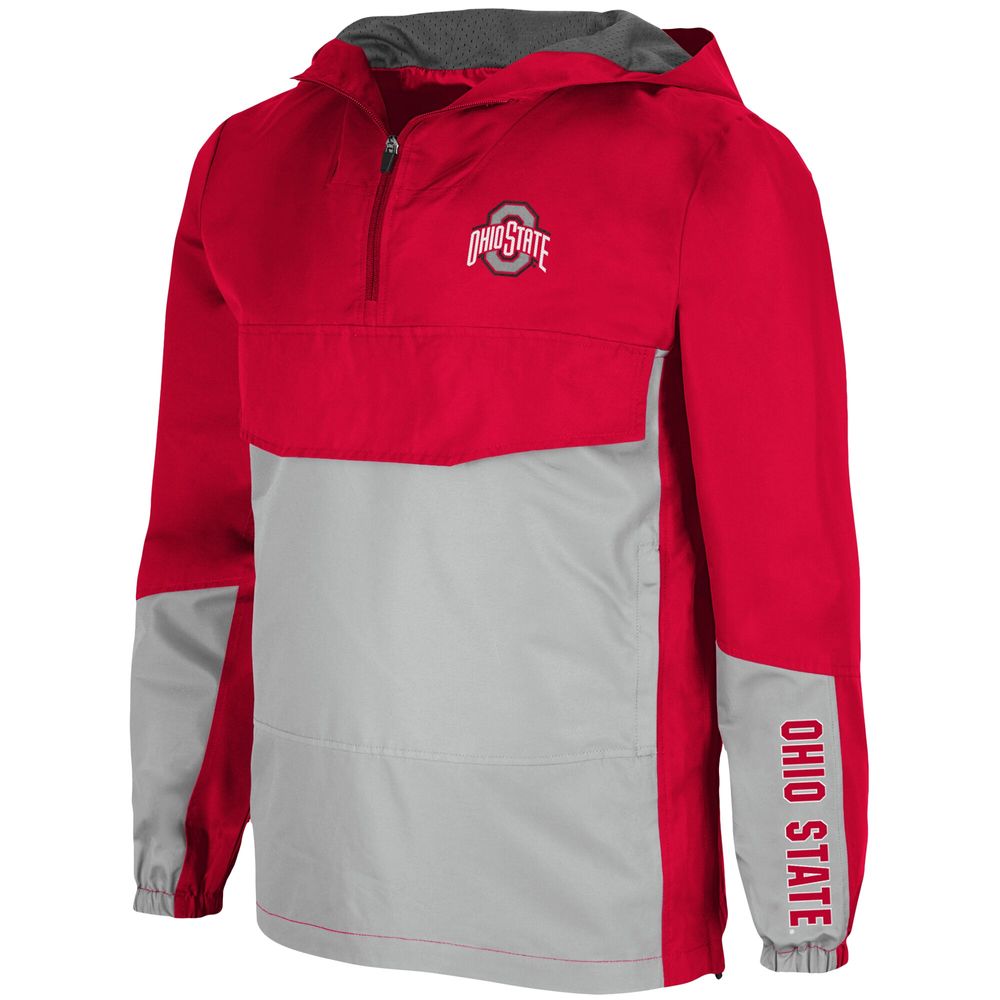 Men's Colosseum Scarlet Ohio State Buckeyes Freeway Theory Quarter-Zip Anorak Hoodie