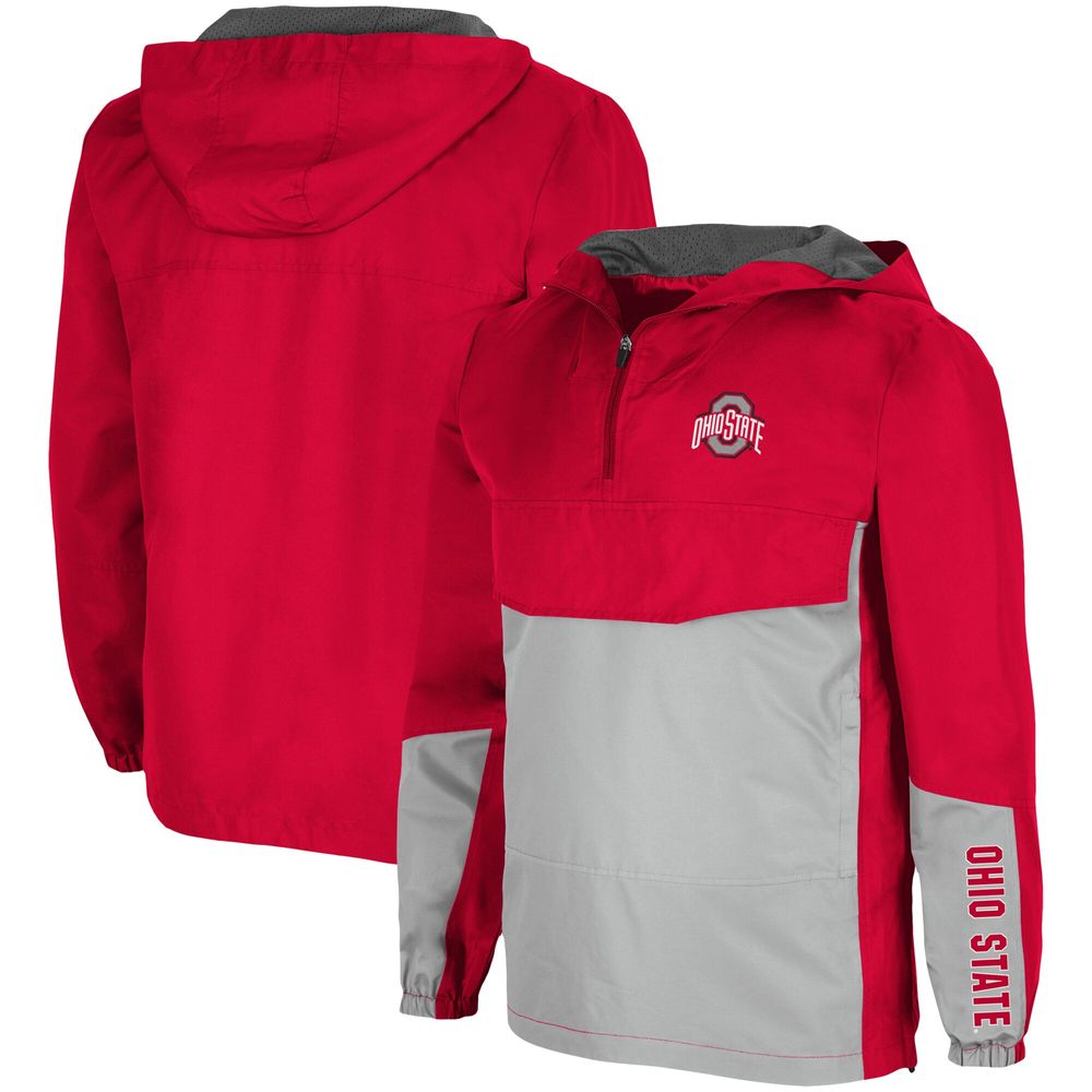 Men's Colosseum Scarlet Ohio State Buckeyes Freeway Theory Quarter-Zip Anorak Hoodie