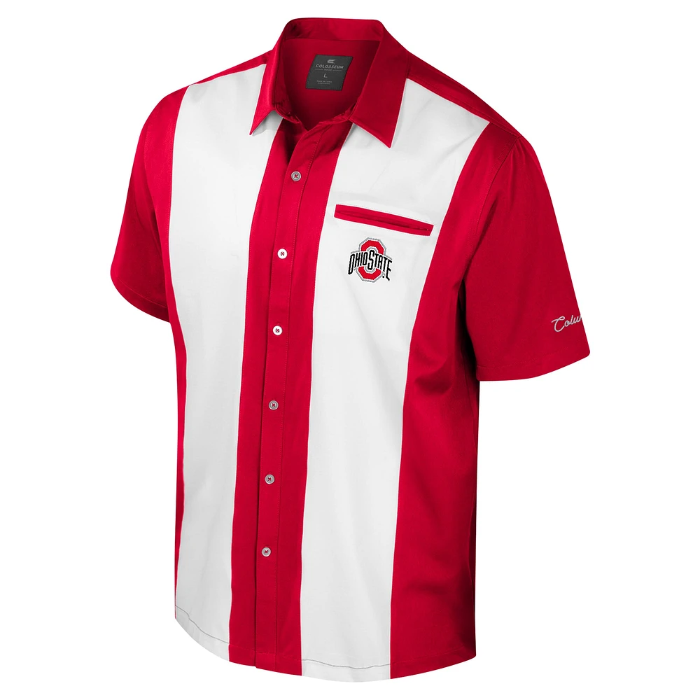 Chemise boutonnée de bowling pour homme Colosseum Scarlet Ohio State Buckeyes Strike