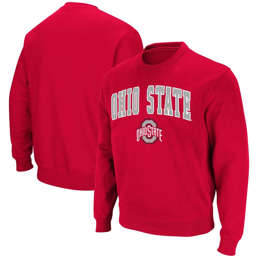 Men's Colosseum Scarlet Ohio State Buckeyes Team Arch & Logo Tackle Twill Pullover Sweatshirt